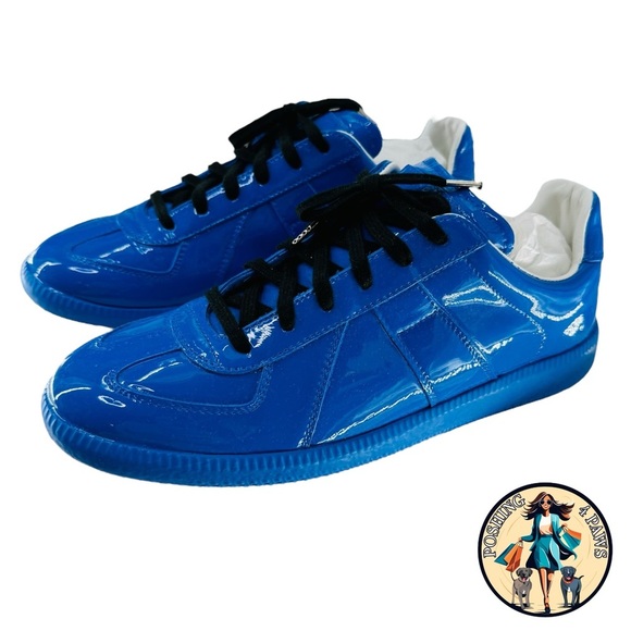 Maison Margiela Patent Leather Low Top Sneaker Dazzling Blue Size 40 NIB - Picture 2 of 13
